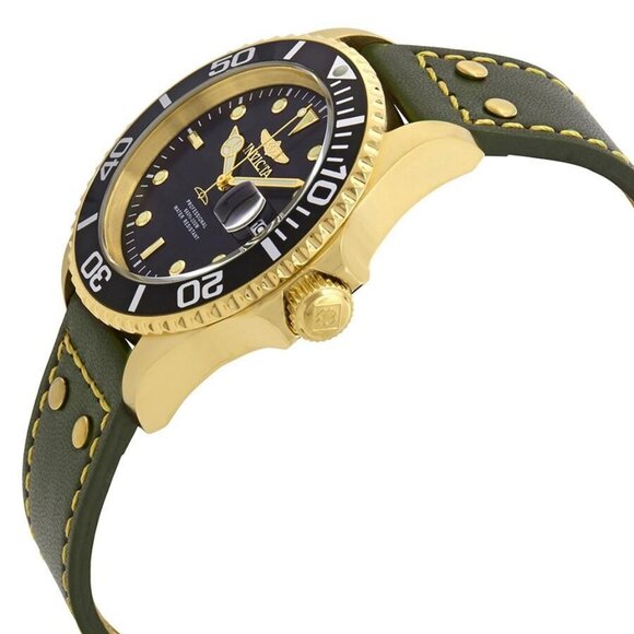 NWT Authentic Invicta Pro Diver Black Dial Green Leather Men's Watch - Picture 2 of 3